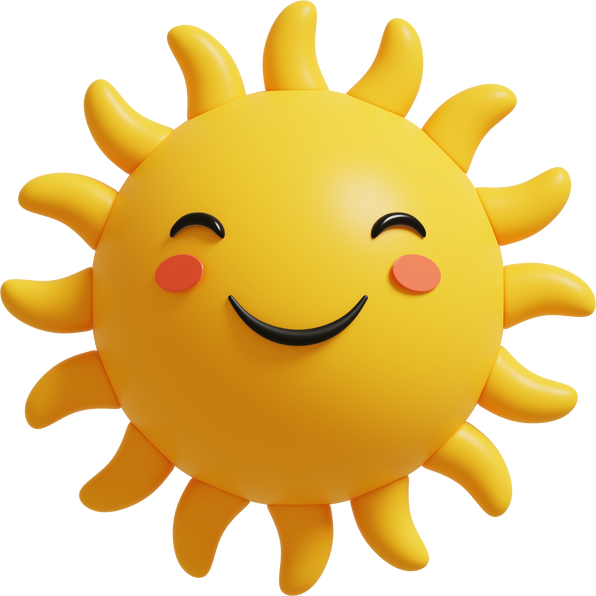 3D Sun Emoji.Happy sun, funny cute character.